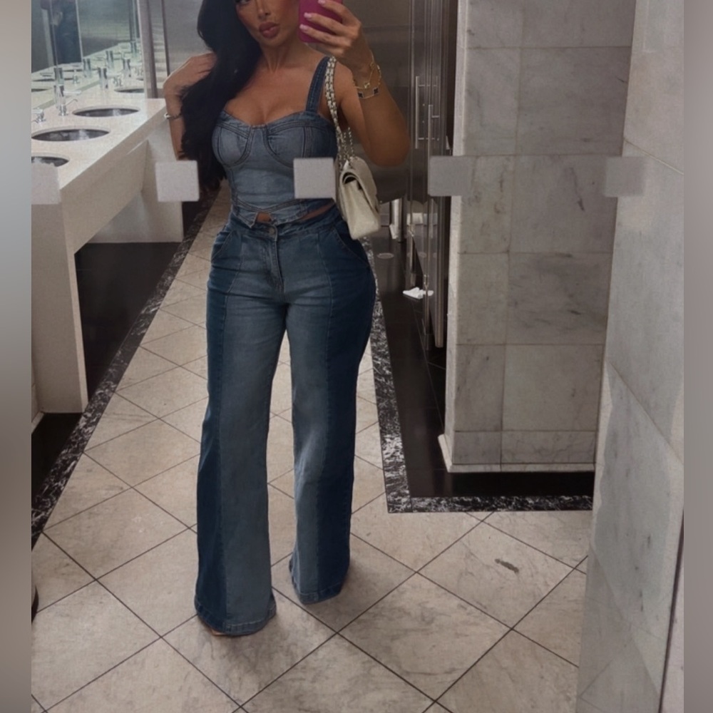 Fashion Nova  two piece denim pant set XS